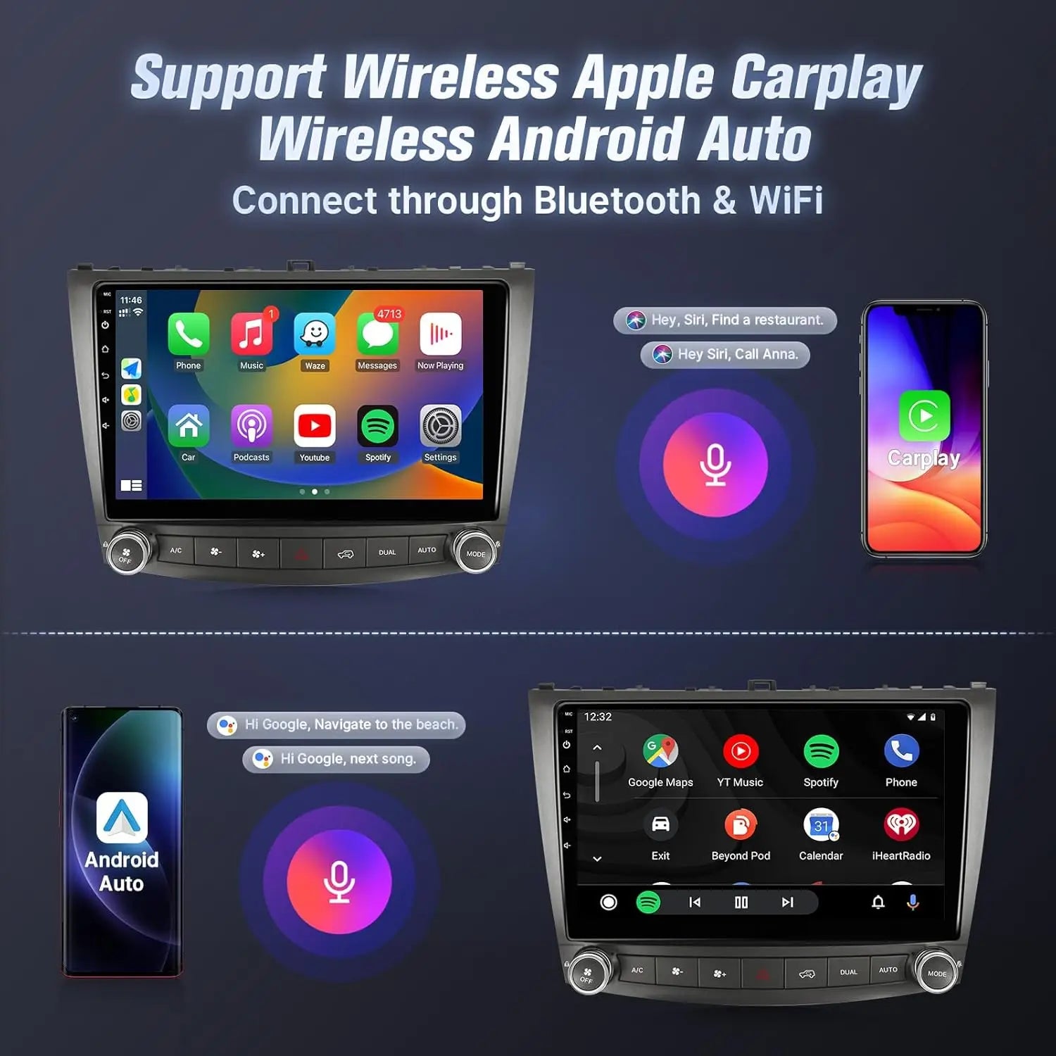 Lexus is350 250 2006-2011 Apple carplay/Android auto unit. GPS Multimedia Stereo Wifi 10Inch 2din Touch Screen