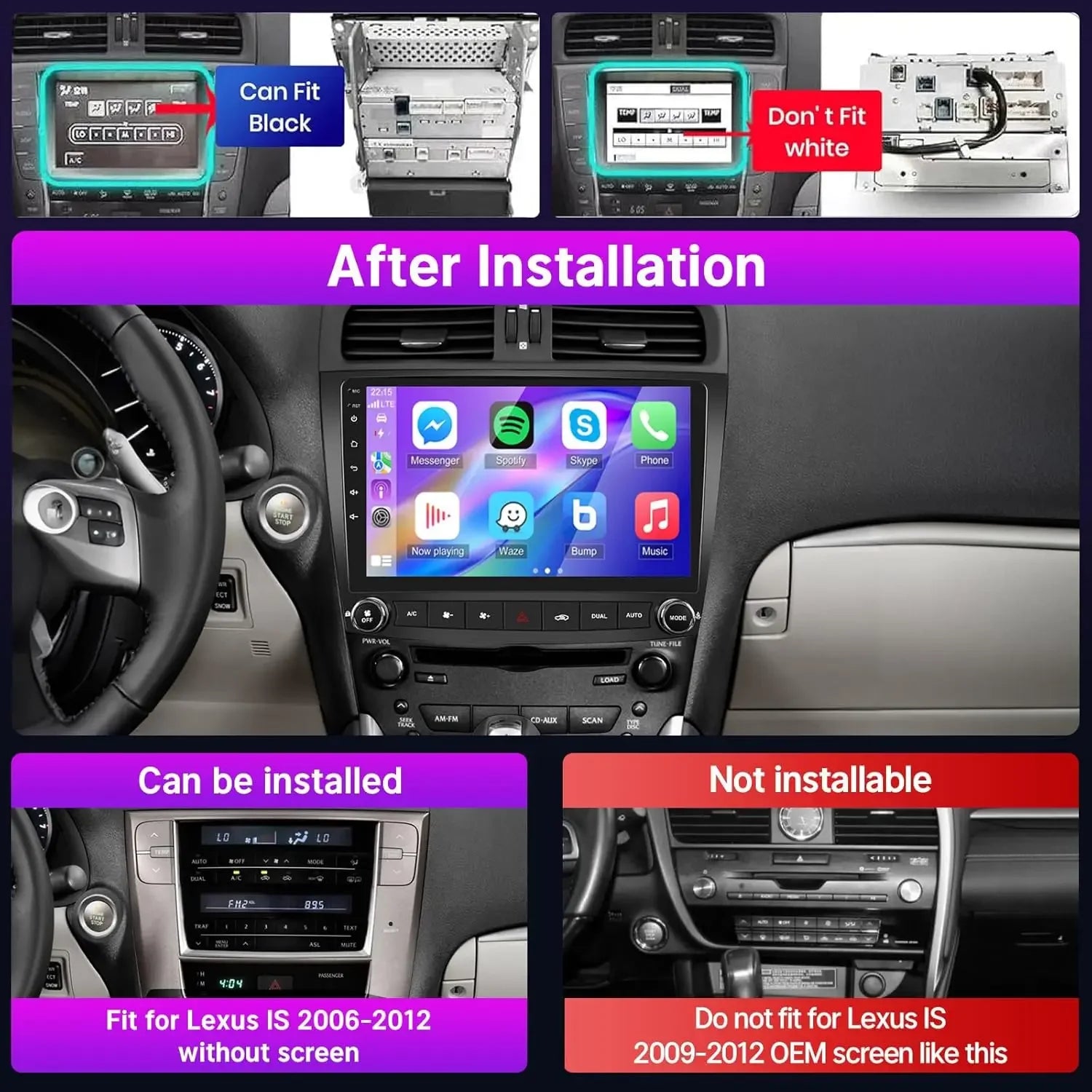 Lexus is350 250 2006-2011 Apple carplay/Android auto unit. GPS Multimedia Stereo Wifi 10Inch 2din Touch Screen